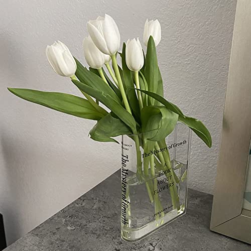 Puransen Book Vase for Flowers, Acrylic Clear Book Flower Vase, A Book About Flowers Vase, Unique Home/Bedroom/Office Accent Flowers Vase Decor(Clear - B)