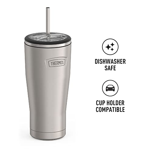 ICON SERIES BY THERMOS Stainless Steel Cold Tumbler with Straw, 24 Ounce, Matte Stainless Steel