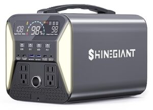 portable power station 300w(600w peak), shinegiant 299.52wh solar generator with usb-c pd 60w output, 110v pure sine wave backup battery pack with ac outlet, portable generator for camping rv hunting