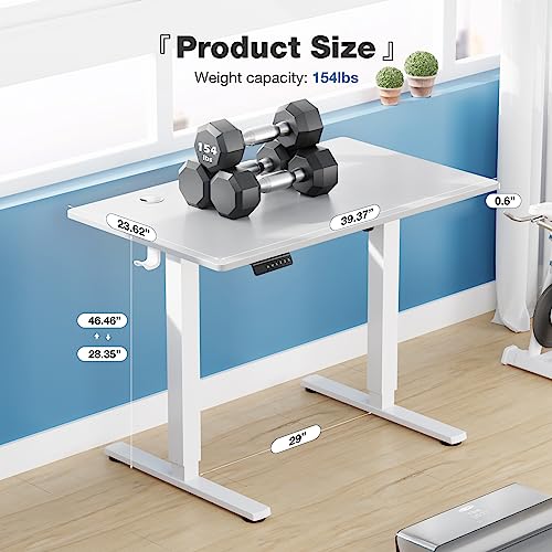 DUMOS Electric Height Adjustable 40 x 24 Inches Ergonomic Memory Preset, Sit Computer Home Office Desk Standing Table with T-Shaped Metal Bracket, White, 4024