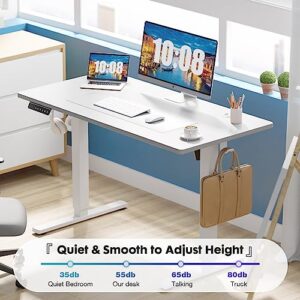 DUMOS Electric Height Adjustable 40 x 24 Inches Ergonomic Memory Preset, Sit Computer Home Office Desk Standing Table with T-Shaped Metal Bracket, White, 4024