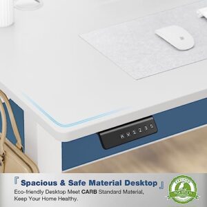 DUMOS Electric Height Adjustable 40 x 24 Inches Ergonomic Memory Preset, Sit Computer Home Office Desk Standing Table with T-Shaped Metal Bracket, White, 4024