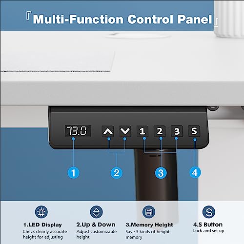 DUMOS Electric Height Adjustable 40 x 24 Inches Ergonomic Memory Preset, Sit Computer Home Office Desk Standing Table with T-Shaped Metal Bracket, White, 4024