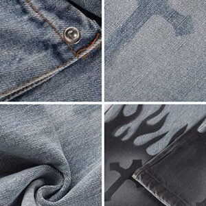 Aelfric Eden Unisex Denim Jeans Flame Cross Vibe Straight Jeans Streetwear Multi Pockets