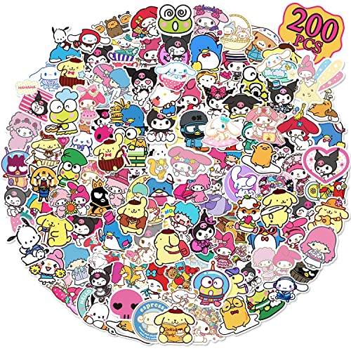 200Pcs Kawaii Stickers for Kids Teens Adults,Cartoon Cute Stickers for Girls,Vinyl Water Bottle stickers Waterproof,Laptop,Luggage,Phone,Scrapbook Stickers Pack for Classroom Reward Birthday Gifts Aesthetic Party Favor