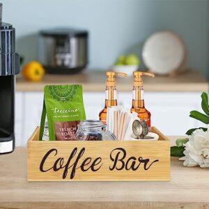 Bamboo Coffee Station Organizer, Coffee Bar Accessories Organizer for Coffee Bar Decor, Kcup Coffee Pods Holder Storage Basket with Removable Dividers, Coffee Bar Organizer Tea Bag Dispenser