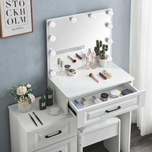 JBLCC Makeup Vanity with Lights Mirror, Makeup Table Set Vanity Mirror with Lights, Vanity Desk with Storage Shelves, Drawers, Modern Vanity Table for Bedroom White (41749)