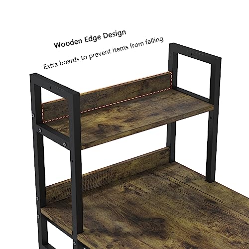 HOBINCHE 47 Inch Computer Desk with 4-Tier Shelves, Modern Writing Study Table with Reversible Bookshelf, Multipurpose Wood Desk Workstation with Metal Frame for Small Space, Rustic Brown