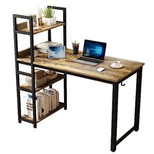 HOBINCHE 47 Inch Computer Desk with 4-Tier Shelves, Modern Writing Study Table with Reversible Bookshelf, Multipurpose Wood Desk Workstation with Metal Frame for Small Space, Rustic Brown