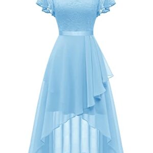 Wedtrend Light Blue Bridesmaid Dresses for Women, High Low Wedding Guest Dress, Flutter Sleeve Formal Dress for Teens, Midi Length Homecoming Dress for School Dacne WT0303LightBlueL