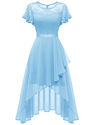 Wedtrend Light Blue Bridesmaid Dresses for Women, High Low Wedding Guest Dress, Flutter Sleeve Formal Dress for Teens, Midi Length Homecoming Dress for School Dacne WT0303LightBlueL