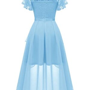 Wedtrend Light Blue Bridesmaid Dresses for Women, High Low Wedding Guest Dress, Flutter Sleeve Formal Dress for Teens, Midi Length Homecoming Dress for School Dacne WT0303LightBlueL