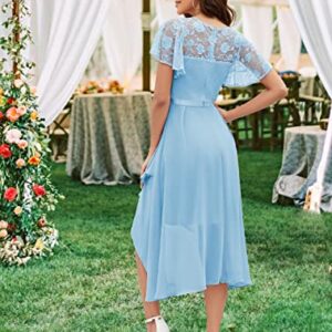 Wedtrend Light Blue Bridesmaid Dresses for Women, High Low Wedding Guest Dress, Flutter Sleeve Formal Dress for Teens, Midi Length Homecoming Dress for School Dacne WT0303LightBlueL