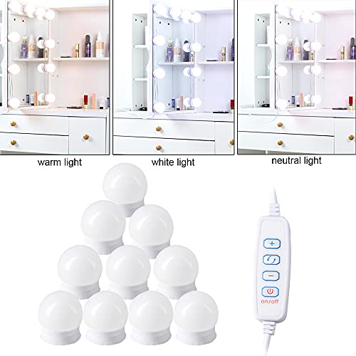 saicheng White Dressing Table Set,Modern Makeup Dressing Table with Large Lighted Mirror 10 Bulbs and 4 Storage Drawers,Dresser Desk with Cushioned Stool for Bedroom