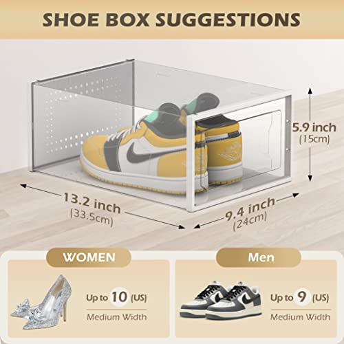 Harmon Wandyer Shoe Organizer Storage Boxes, Fit Size 10, Clear Plastic Stackable Sneaker Containers Bins Shoe Display Case, White, 12 Pack