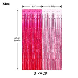 Hot Pink Birthday Decorations Backdrop, Pink and Hot Pink Foil Fringe Curtains Photo Streamers for Girl Sweet Birthday Theme Valentine's Day Wedding Anniversatry Party Decortions (3Pack)