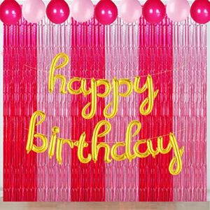 Hot Pink Birthday Decorations Backdrop, Pink and Hot Pink Foil Fringe Curtains Photo Streamers for Girl Sweet Birthday Theme Valentine's Day Wedding Anniversatry Party Decortions (3Pack)