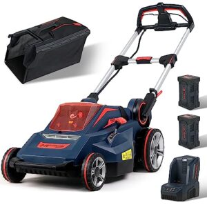 powermax 84-volt lithium battery self-propelled lawn mower cordless brushless motor smart cut (tm) 20-inch 70mins running two 2.5ah batteries included - m010a00