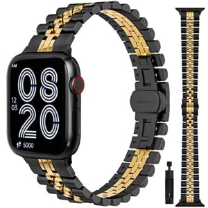 camofit compatible with apple watch band 42mm 44mm 45mm 49mm for women, metal replacement watchband strap compatible with iwatch se ultra series 8 7 6 5 4 3 2 1 (49mm 45mm 44mm 42mm, black/gold)