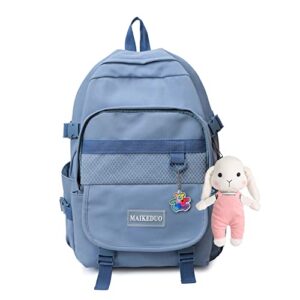 kovpifb kawaii backpack aesthetic school bags for teen girls bookbag with cute plush pendants large capacity laptop bag blue