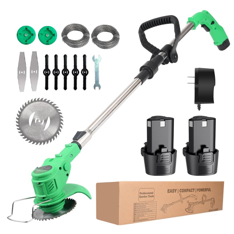 Tegatok Weed Wacker Cordless, Electric String Trimmer with 2 1500 mAH Batteries, Lawn Trimmer with 4 Types of Blades, Household Weed Eater Lawn Edger, Grass Trimmer Tools for Garden and Yard