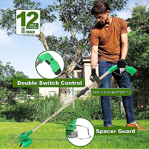 Tegatok Weed Wacker Cordless, Electric String Trimmer with 2 1500 mAH Batteries, Lawn Trimmer with 4 Types of Blades, Household Weed Eater Lawn Edger, Grass Trimmer Tools for Garden and Yard