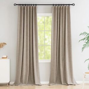 Novecozy 100% Blackout Curtains 84 Inches Length Long,Linen Thermal Insulated Curtains & Drapes for Bedroom/Living Room,Rod Pocket/Back Tab/Hook Belt/Ring Clips (2 Panels,W50 x L84 Inch,Natural)