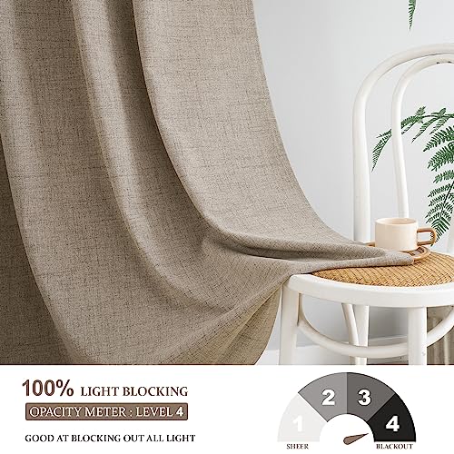 Novecozy 100% Blackout Curtains 84 Inches Length Long,Linen Thermal Insulated Curtains & Drapes for Bedroom/Living Room,Rod Pocket/Back Tab/Hook Belt/Ring Clips (2 Panels,W50 x L84 Inch,Natural)