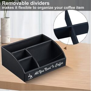 Militwo PU Leather Coffee Station Organizer, Countertop Coffee Bar Accessories Tea Bag Organizer Coffee Pods Drawer Holder and Organizer for Coffee Bar Decor, Coffee Lovers Gift Black