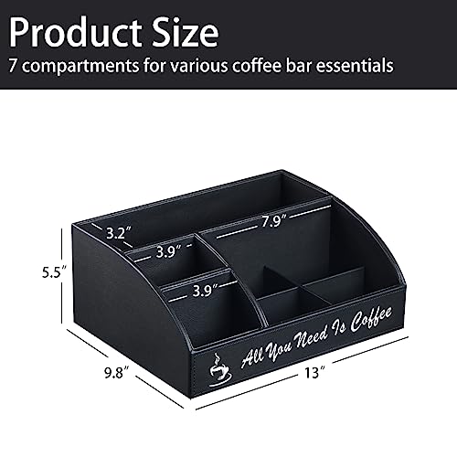 Militwo PU Leather Coffee Station Organizer, Countertop Coffee Bar Accessories Tea Bag Organizer Coffee Pods Drawer Holder and Organizer for Coffee Bar Decor, Coffee Lovers Gift Black