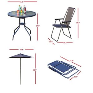 ALLINLIFE 6 PCS Outdoor Patio Furniture Set with Umbrella 4 Folding Chairs & Glass Table Garden Patio Table and Chairs Dining Set for Bistro,Deck,Black (Round Table Set)