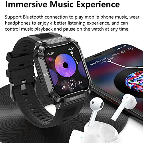 HEXADRC 1.95'' Military Smart Watches, IP68 Waterproof Smart Watch with Bluetooth Call, 123 Sports Modes Fitness Tracker Watch Tactical Smartwatch for iPhone & Android Phone