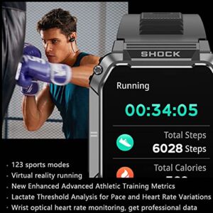 HEXADRC 1.95'' Military Smart Watches, IP68 Waterproof Smart Watch with Bluetooth Call, 123 Sports Modes Fitness Tracker Watch Tactical Smartwatch for iPhone & Android Phone