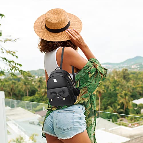 BESYIGA Mini Leather Backpack Purse for Women, Cute Fashion Travel Daypacks and Bow Backpack Shoulder Bag for Women, 3Pcs, Black