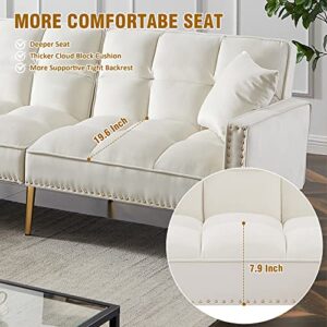 Ucloveria Sectional Sofa Couch, Convertible L-Shaped Sofa Bed with Adjustable Backrest & Movable Ottoman & 2 Toss Pillows, 3 in 1 Multi-Function Sleeper Sofa for Living Room Bedroom, Cream White