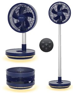 primevolve 10 inch oscillating fan, battery operated fan adjustable height, usb rechargeable home office outdoor camping tent travel, navy