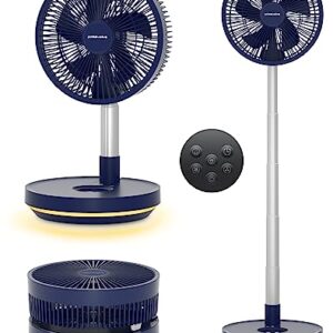 Primevolve 10 inch Oscillating Fan, Battery Operated Fan Adjustable Height, USB Rechargeable Home Office Outdoor Camping Tent Travel, Navy
