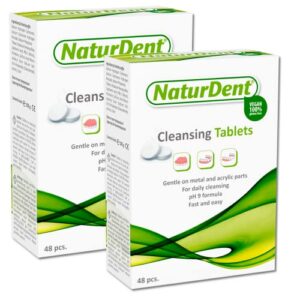 denture cleaner tablet naturdent cleans removes dark stains plaque and smells from full dentures, partial dentures prosthesis and orthodontic braces leaving your mouth feeling fresh and clean (2 pack)