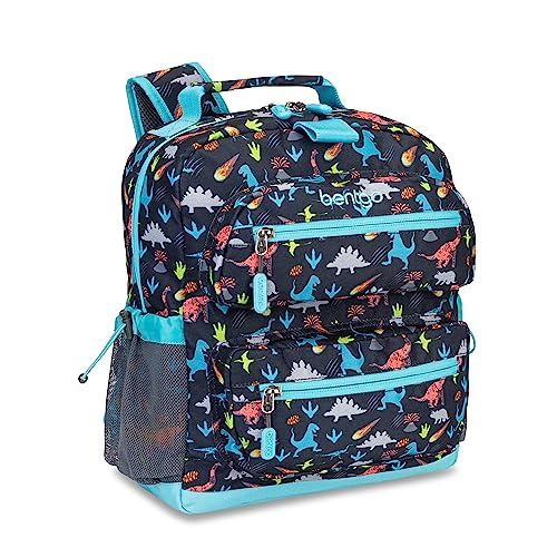 Bentgo® Kids Backpack - Lightweight 14” Backpack in Unique Prints for School, Travel, & Daycare - Roomy Interior, Durable & Water-Resistant Fabric, & Loop for Lunch Bag (Dinosaur)