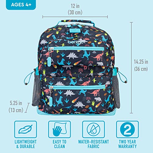 Bentgo® Kids Backpack - Lightweight 14” Backpack in Unique Prints for School, Travel, & Daycare - Roomy Interior, Durable & Water-Resistant Fabric, & Loop for Lunch Bag (Dinosaur)