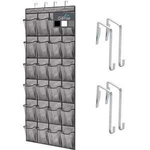 home genie 24 pocket strong space saving over door shoe organizer, holds up to 40 pounds, stay in place hooks large breathable mesh pocket hanging behind closet caddy holder, cabinet rack, gray