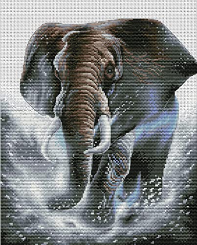 Maydear Cross Stitch Kits Stamped Full Range of Embroidery Starter Kit for Beginners Pre-Printed Pattern 14CT 2 Strands 12.99 * 15.74in - Elephant King