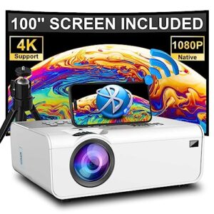 mini projector with wifi and bluetooth - salange 5g native 1080p projector 4k support, 12000 lux outdoor movie projector portable, 4p/4d keystone, 50% zoom, compatible w tv stick, hdmi, ps5, pc, phone