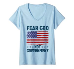 womens fear god not government usa flag v-neck t-shirt