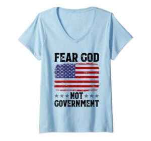 womens fear god not government american flag anti government v-neck t-shirt