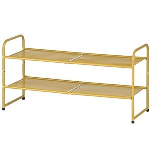 sufauy 2-tier shoe rack, stackable shoe shelf storage organizer for entryway closet, metal mesh, gold