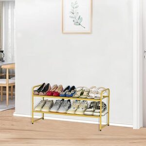 SUFAUY 2-Tier Shoe Rack, Stackable Shoe Shelf Storage Organizer for Entryway Closet, Metal Mesh, Gold