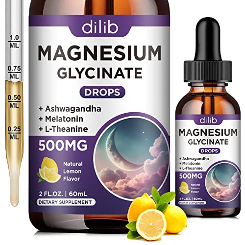 Magnesium Glycinate Supplement, Magnesium Liquid Drops with Magnesium Glycinate 500mg Sleep Aid Drops - Melatonin, Ashwagandha, L - Theanine - Support Stress Relief, Bone, Muscle, Mood Vegan