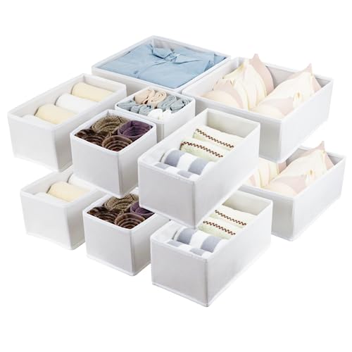 12 Pack Drawer Organizers for Clothing, Foldable Clothes Drawer Organizer for Underwear, Folded Clothes, Baby Clothing, Socks, Bra, Towels, Ties - Multi-pack Clothes Organizer Storage Box (White)