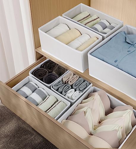 12 Pack Drawer Organizers for Clothing, Foldable Clothes Drawer Organizer for Underwear, Folded Clothes, Baby Clothing, Socks, Bra, Towels, Ties - Multi-pack Clothes Organizer Storage Box (White)